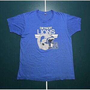 Vintage 80s Detroit Lions Retro Helmet T Shirt Men Large Single Stitch Thin Rare